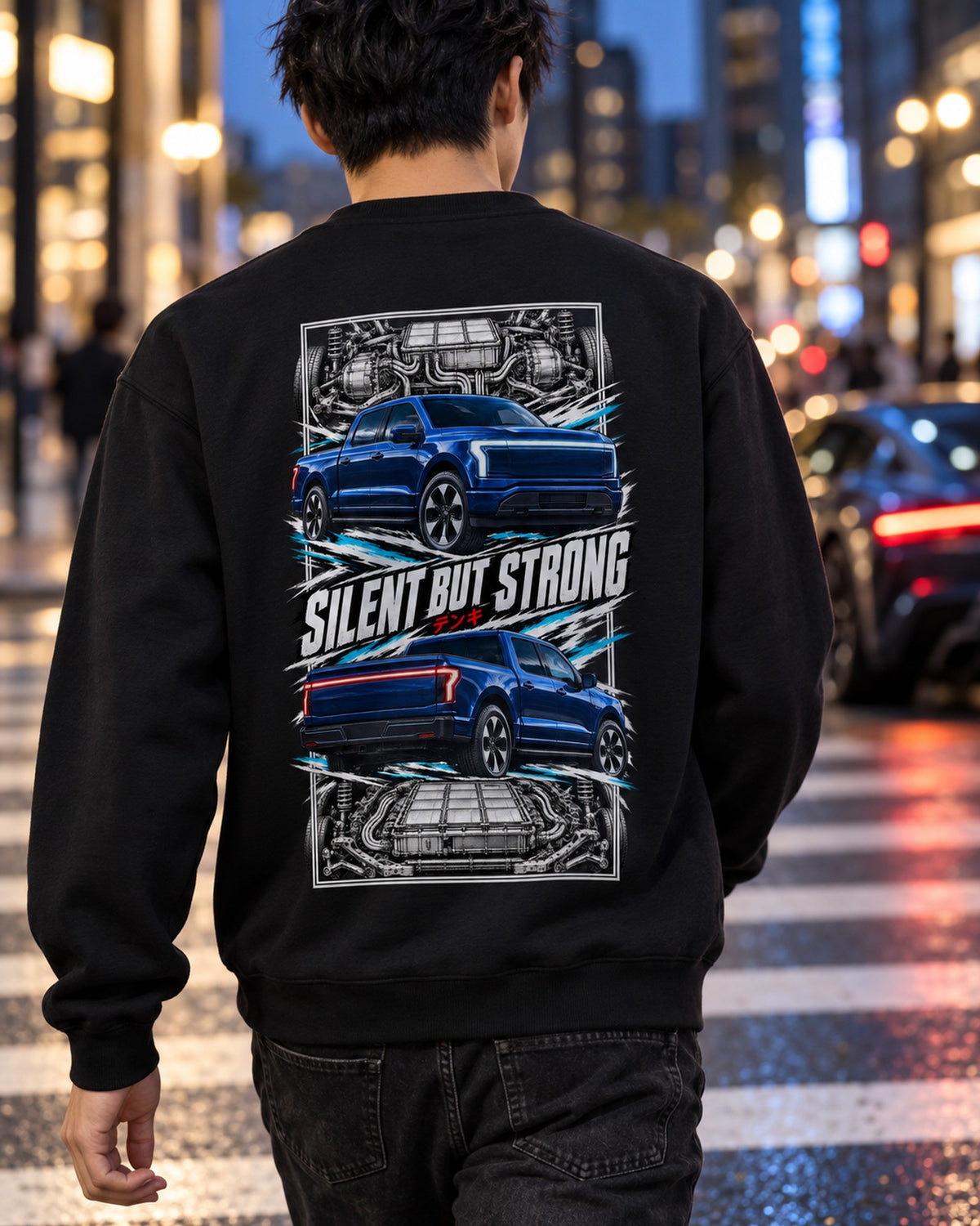 Ford F-150 Lightning Torn Poster Full-Back Graphic Tee Crewneck Black worn hero