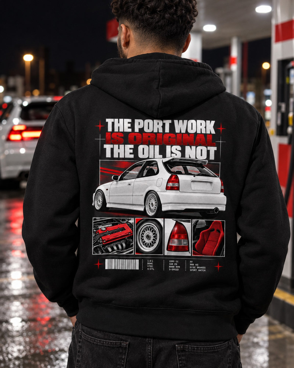 Honda Civic EK9 Spec Sheet Dossier Shirt, Port Work Is Original Zip Hoodie Black worn hero