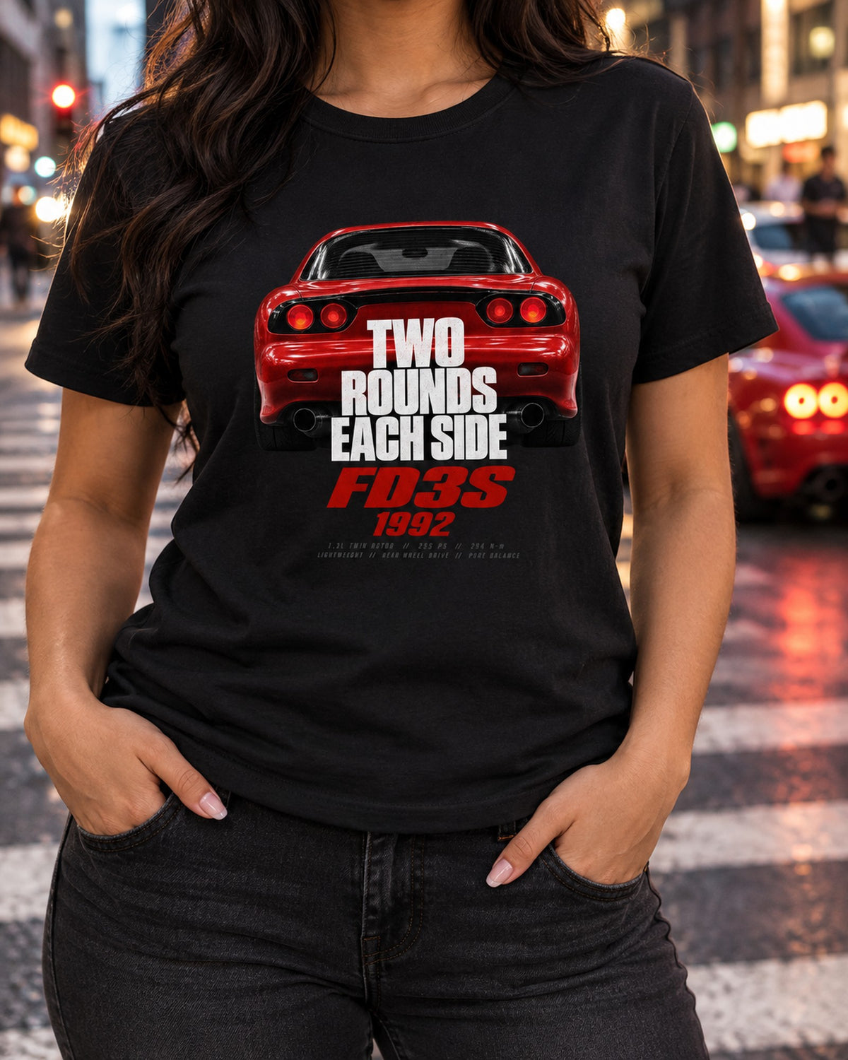 Mazda RX-7 FD3S Round Taillight Macro Tee, Rotary Shirt T-Shirt Black worn hero