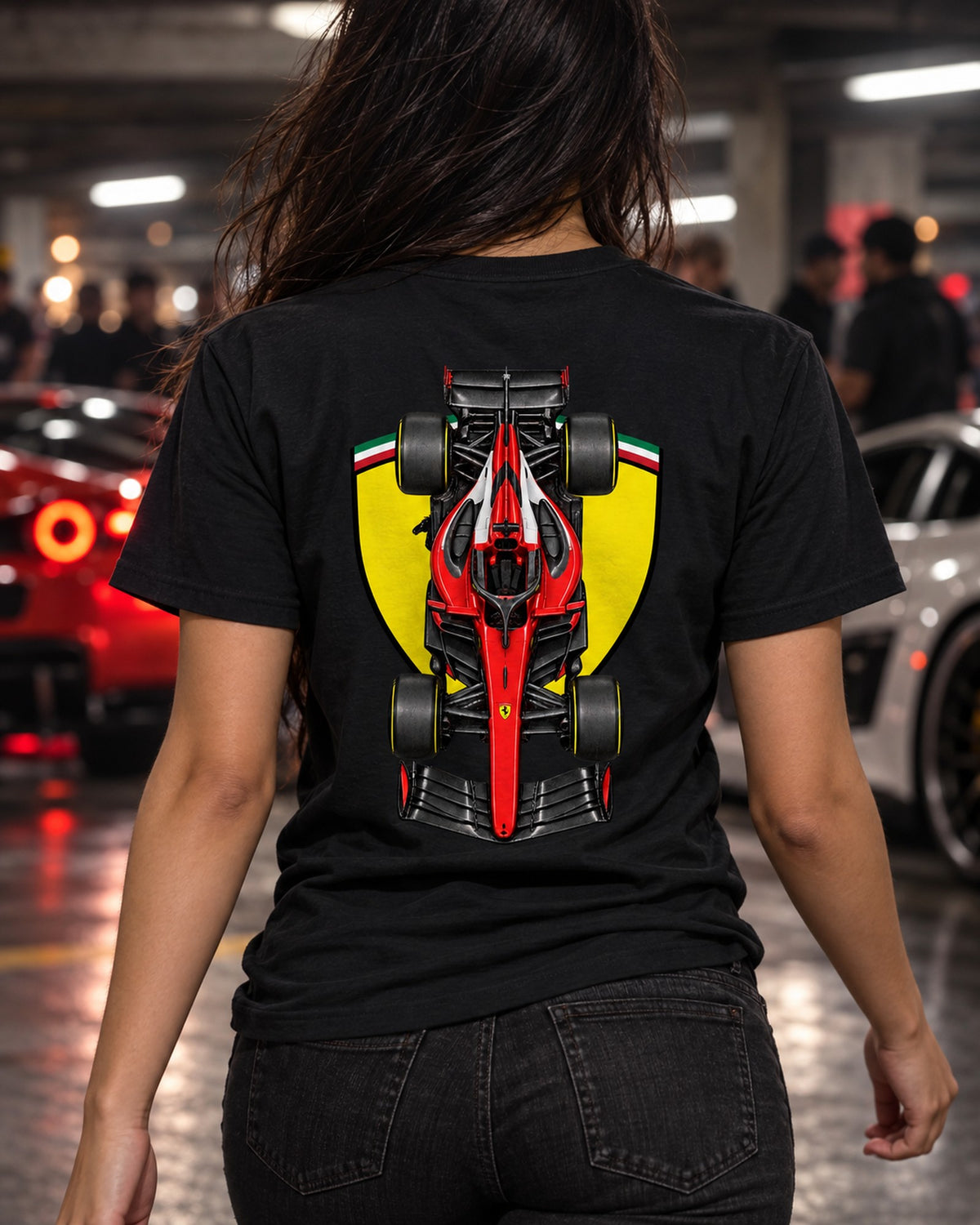 Ferrari SF-26 2026 F1 Overhead Poster Shirt, Formula 1 Tee, Design 02 T-Shirt Black worn hero