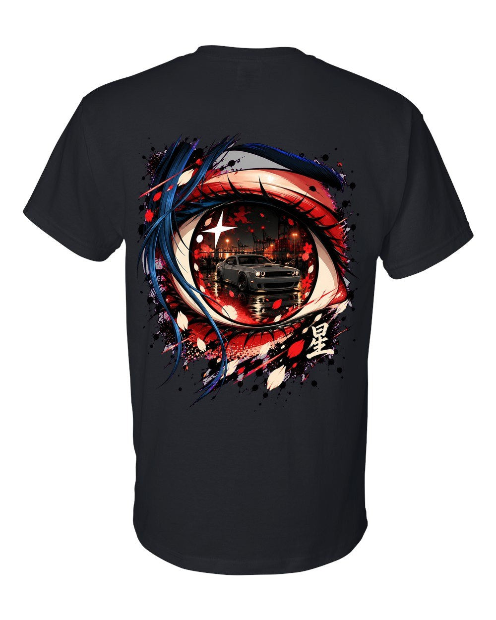 Dodge Challenger Hellcat Anime Girl T-Shirt Black back