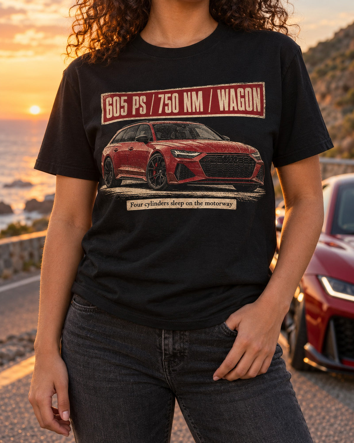 Audi RS6 Avant Performance C7 Halftone Tee, 605 PS Wagon T-Shirt Black worn hero