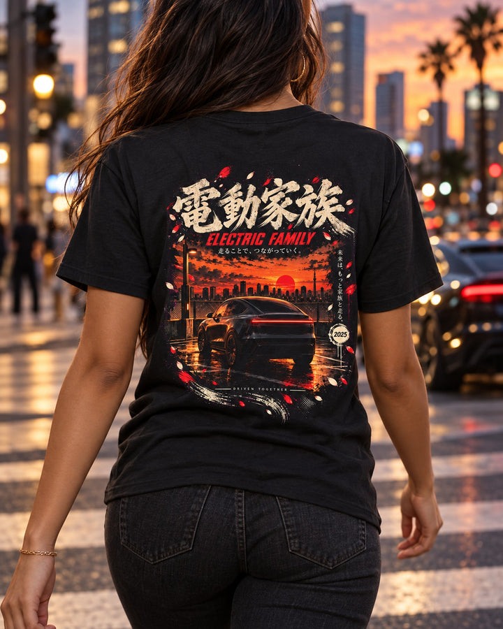 Tesla Model Y Juniper Electric Family Shirt, Hoodie & More T-Shirt Black worn hero