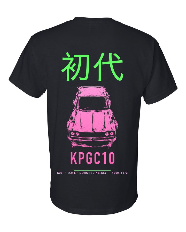 KPGC10 full-back artwork black t-shirt back view with the design