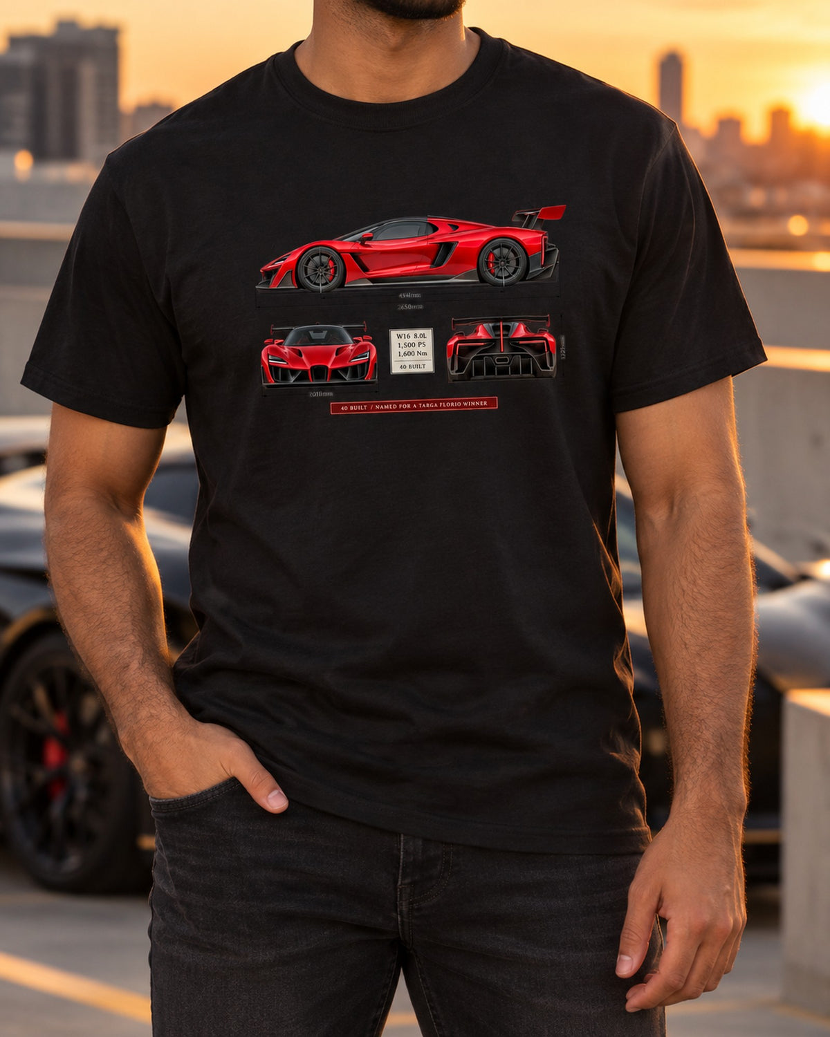 Bugatti Divo 2019 Three-View Spec Table Tee, 40 Built T-Shirt Black worn hero