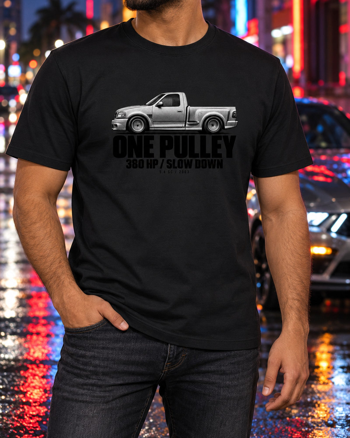 Ford F-150 SVT Lightning 2002-03 Pulley Halftone Tee T-Shirt Black worn hero