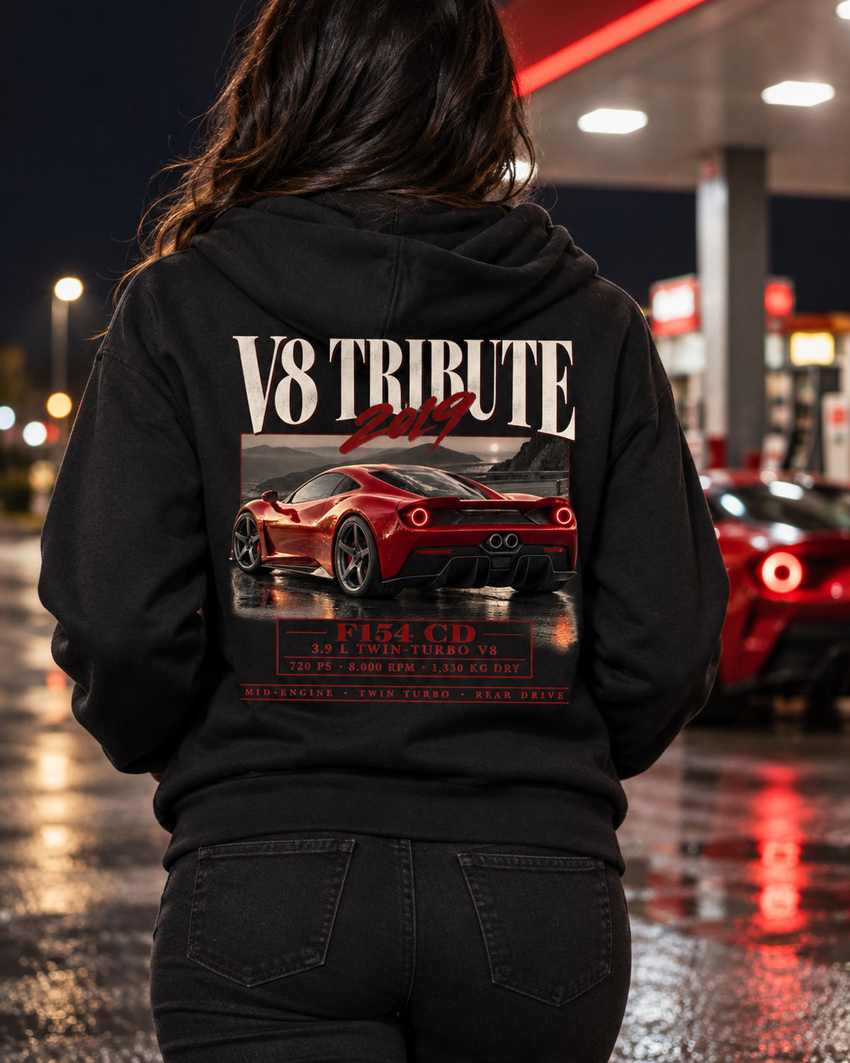Ferrari F8 Tributo F154 CG Blade Tail Archive Panel Tee Zip Hoodie Black worn hero