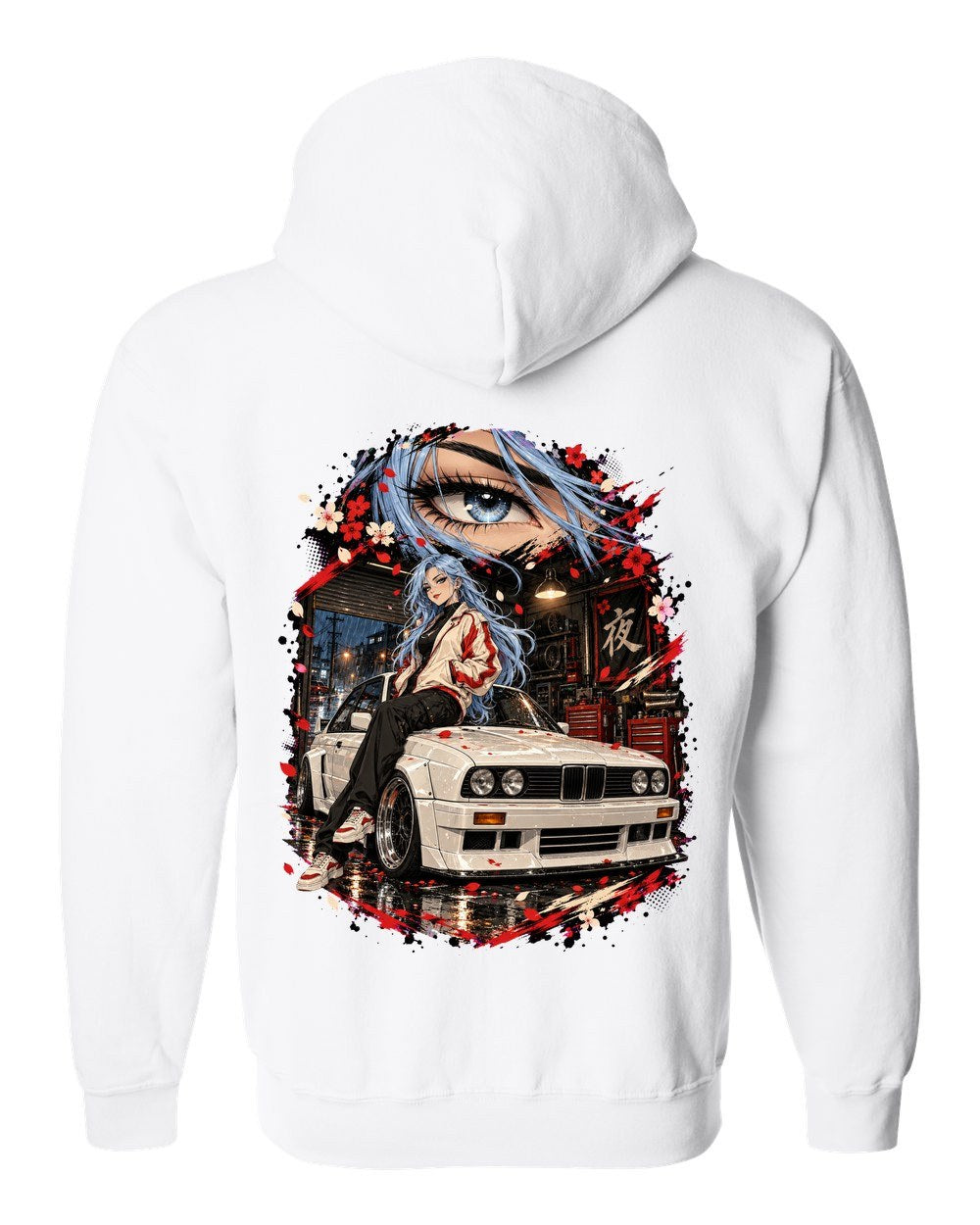 BMW M3 E30 Anime Girl Zip Hoodie White back