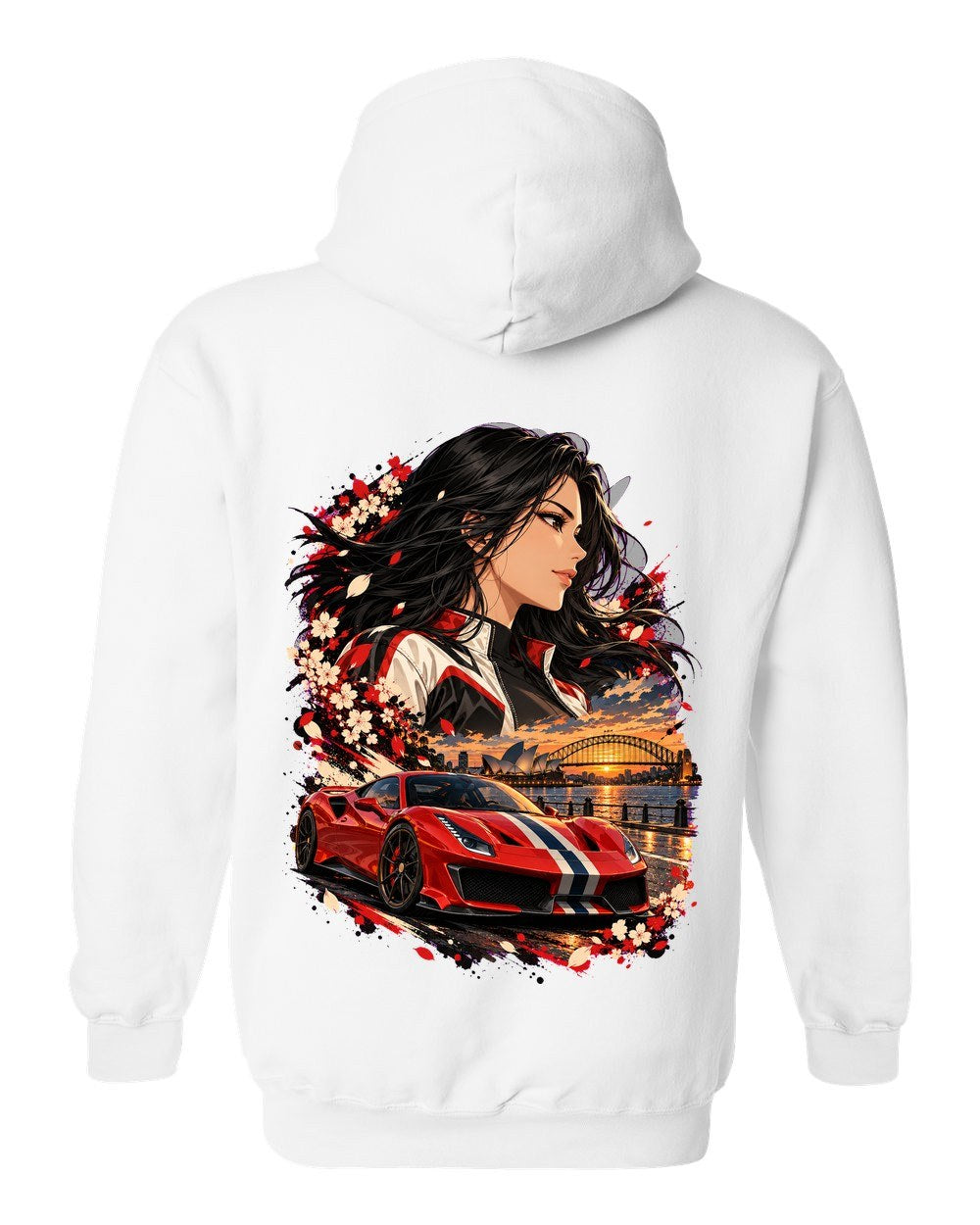 Ferrari 488 Pista Anime Girl Pull Over Hoodie White back