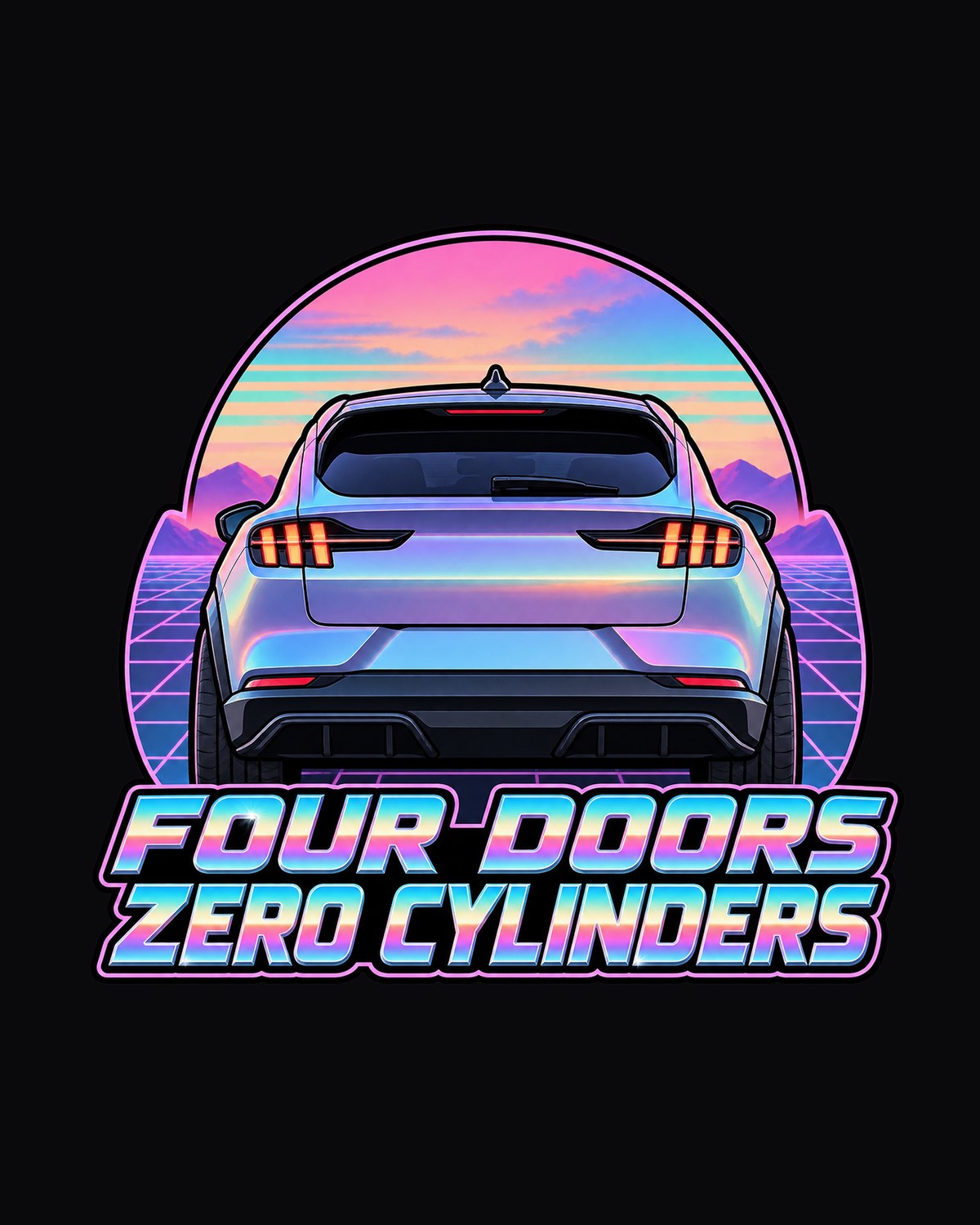 Ford Mustang Mach-E Vaporwave Tail Shirt, Four Doors Car Tee design only