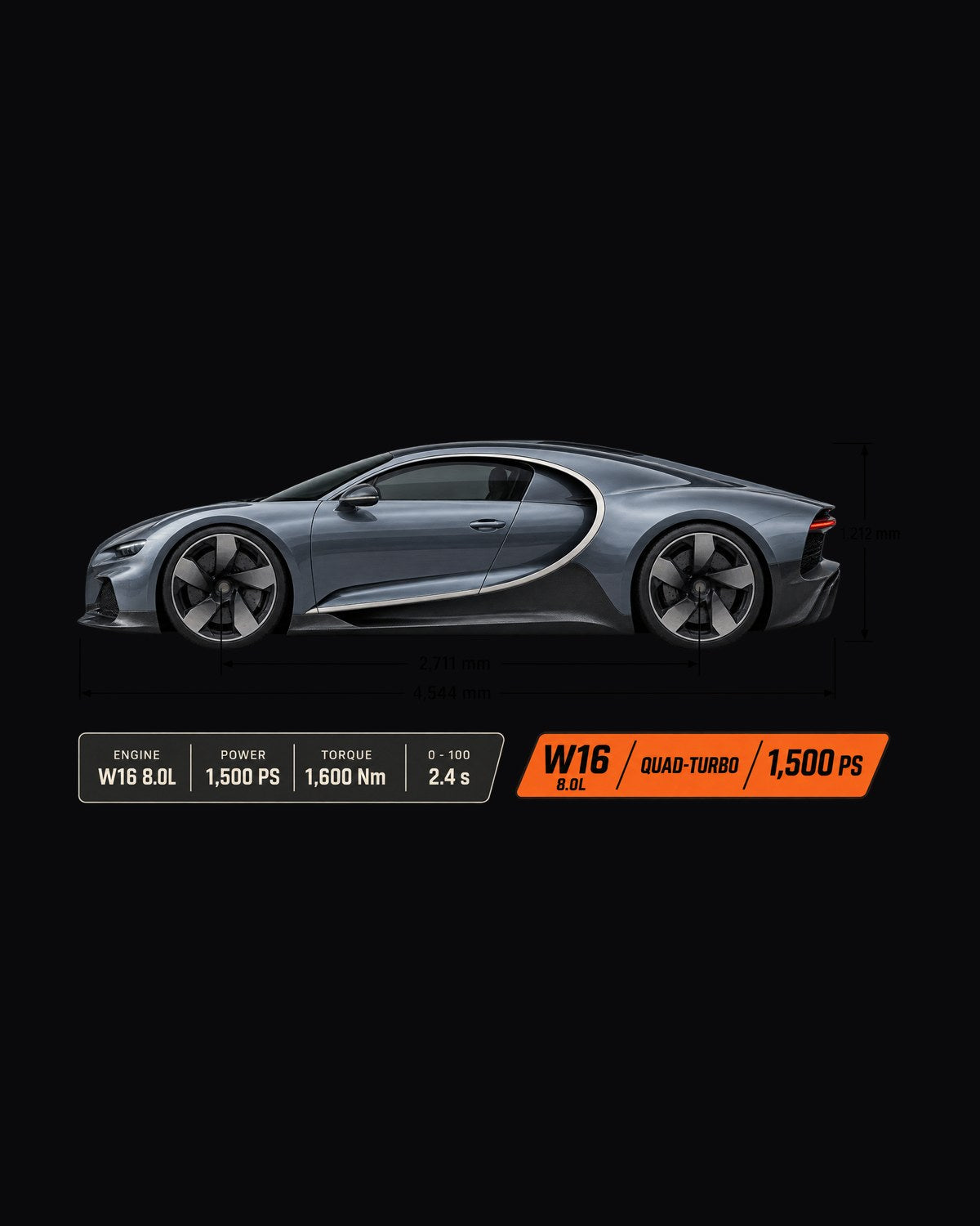 Bugatti Chiron W16 Dimension Blueprint Shirt, 1,500 PS Tee design only