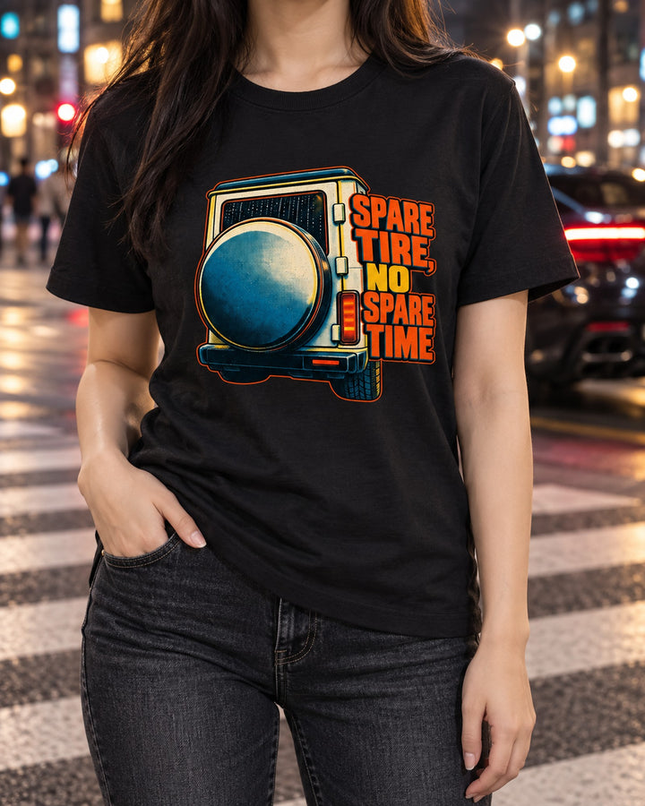 Mercedes G-Class W463 Spare Tire, No Spare Time Riso Print Shirt T-Shirt Black worn hero