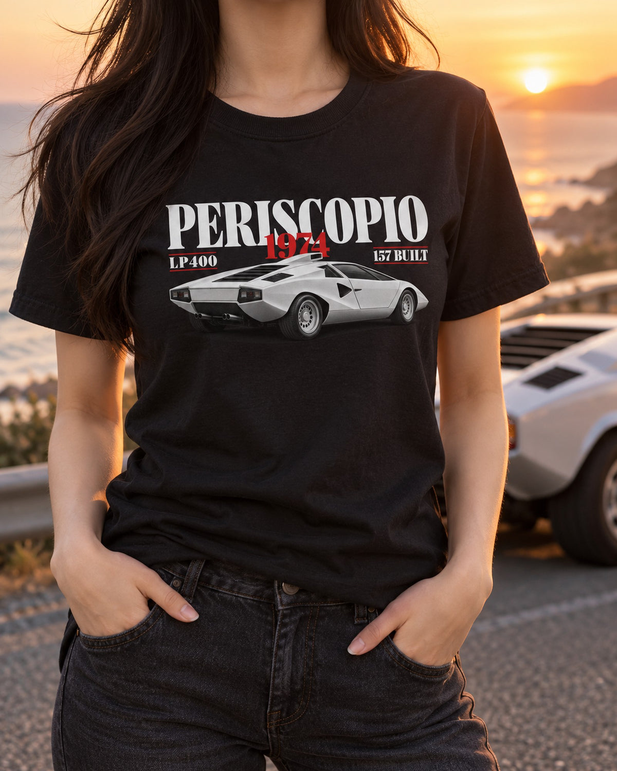 Countach LP400 Periscopio Editorial Shirt, 1974 Car Tee T-Shirt Black worn hero