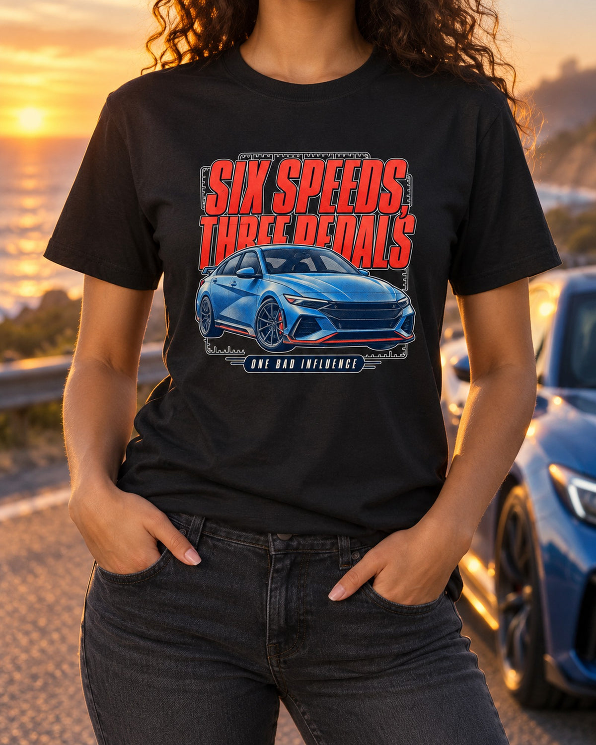 Hyundai Elantra N 2024 Halftone Shirt, Six Speeds Three Pedals T-Shirt Black worn hero