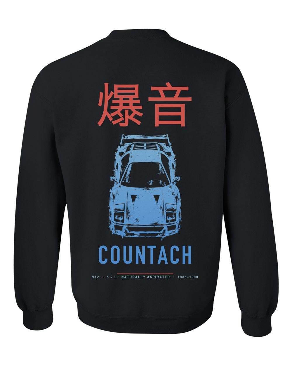 COUNTACH full-back artwork black crewneck back view with the design