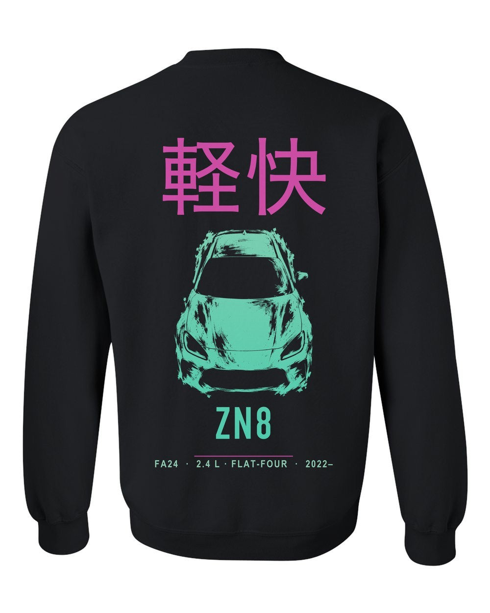 ZN8 full-back artwork black crewneck back view with the design