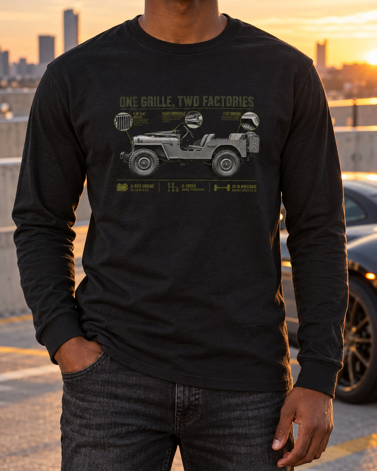 Willys MB and Ford GPW Spec Poster Shirt, 1941-1945 Long Sleeve Black worn hero