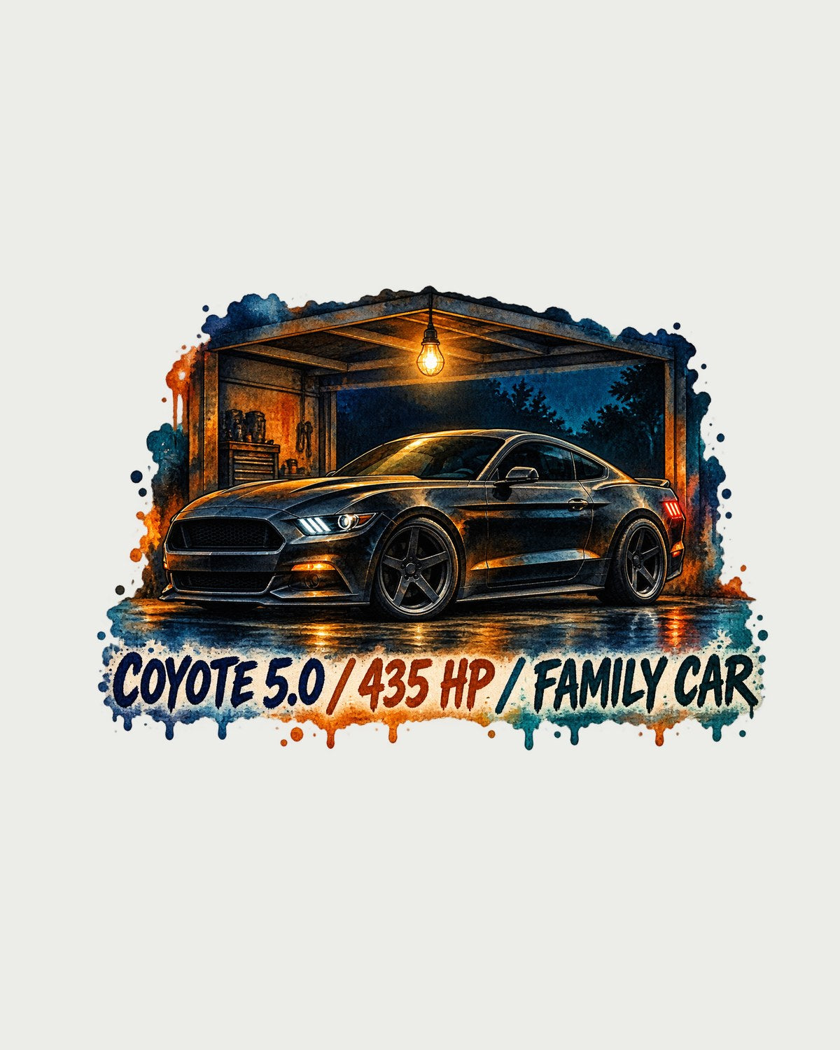 Ford Mustang S550 GT Coyote Watercolour Garage Night Shirt design only