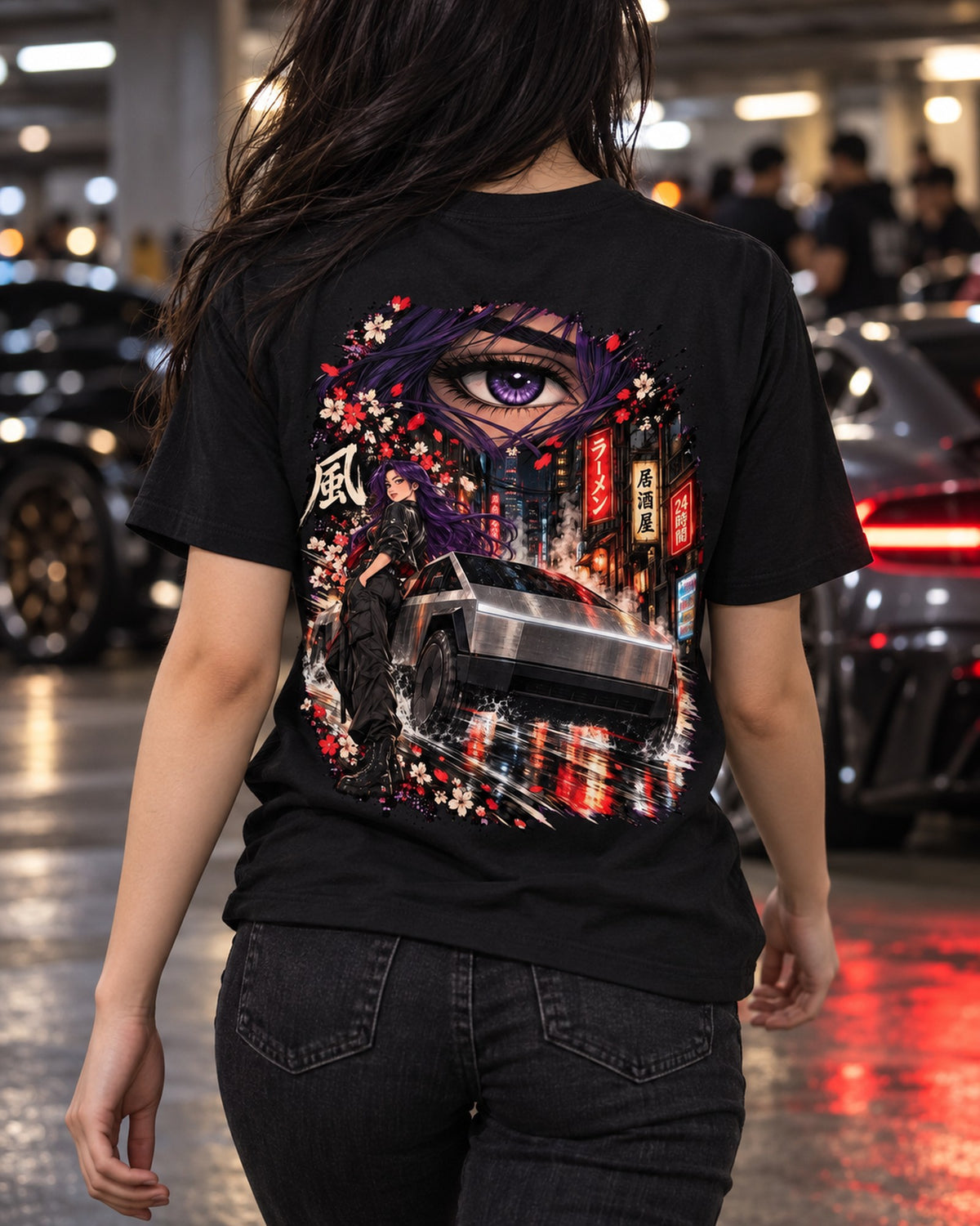 Tesla Cybertruck Anime Girl Shirt, Hoodie & More T-Shirt Black worn hero