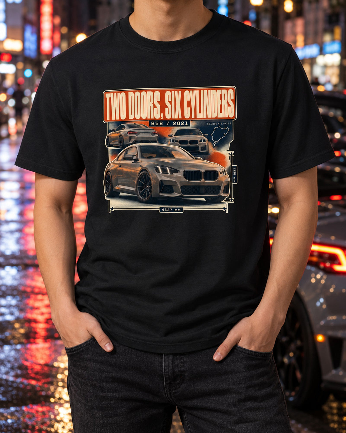 BMW M240i G42 Editorial Headline Shirt, Six Cylinders T-Shirt Black worn hero