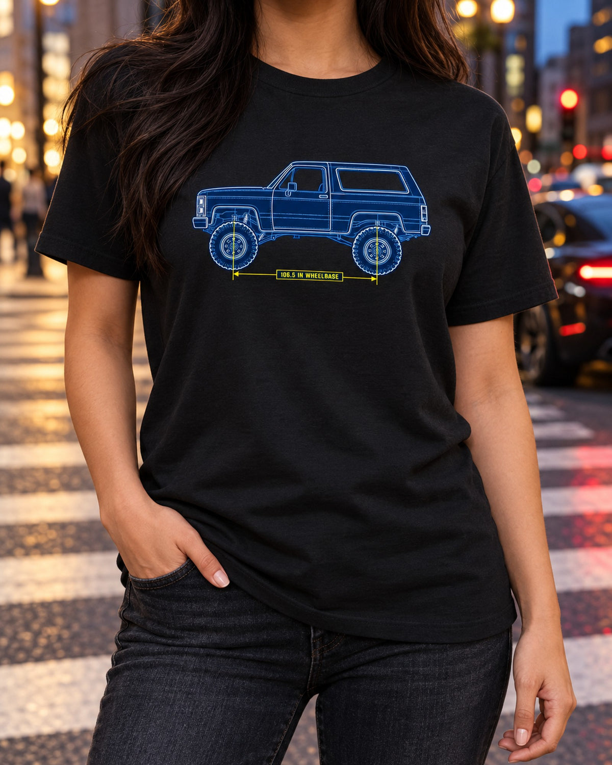 Chevrolet K5 Blazer Blueprint Side View Shirt, Squarebody Gift T-Shirt Black worn hero