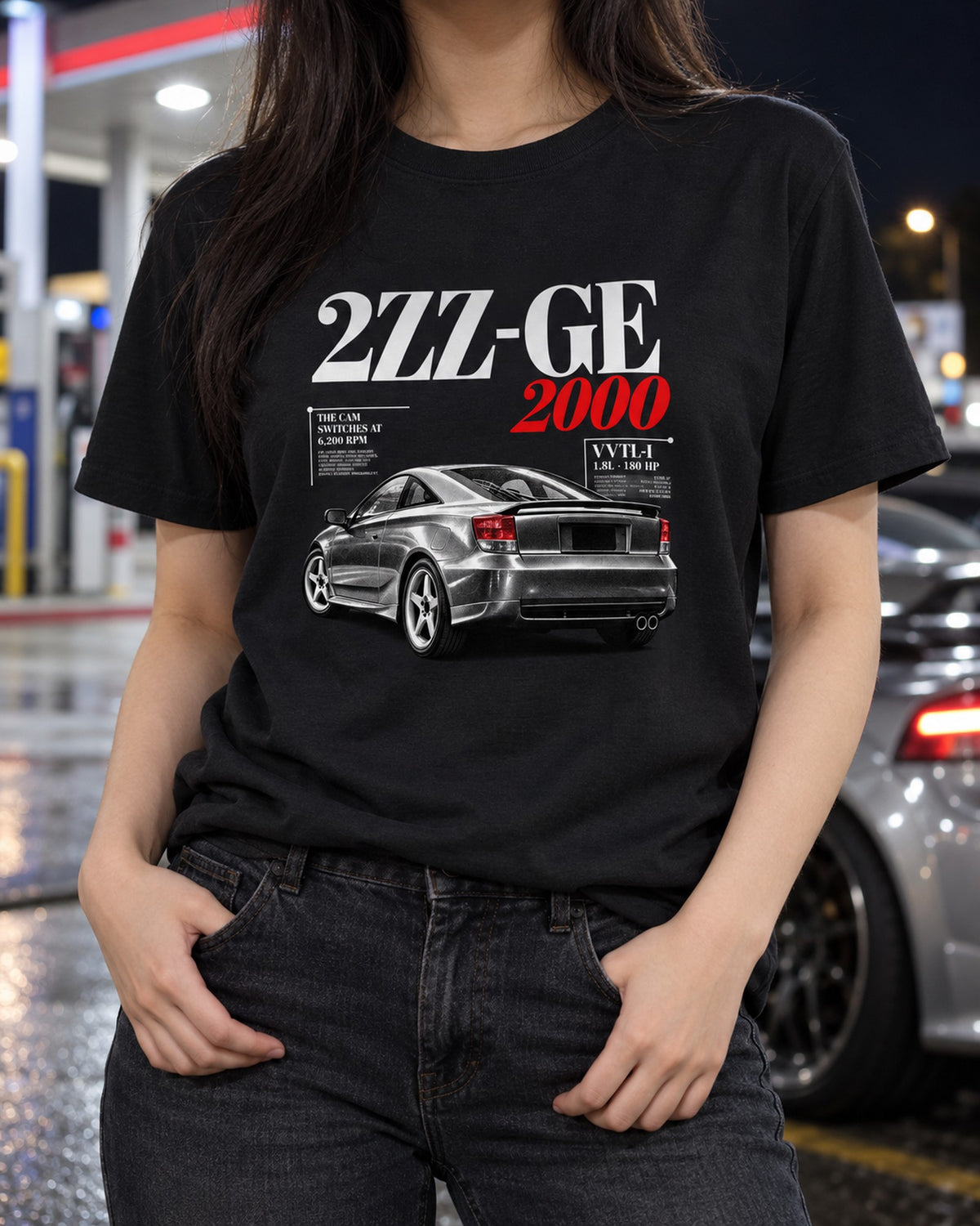 Toyota Celica ZZT231 2ZZ-GE Editorial Headline Shirt T-Shirt Black worn hero