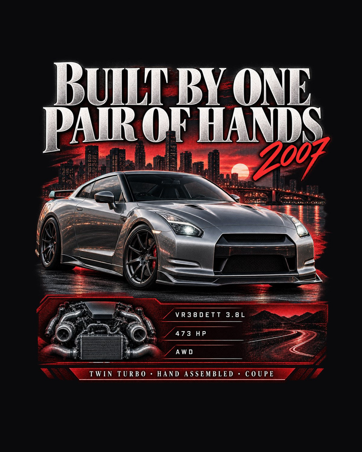Nissan GT-R R35 Hand-Built VR38DETT Editorial Panel Tee design only
