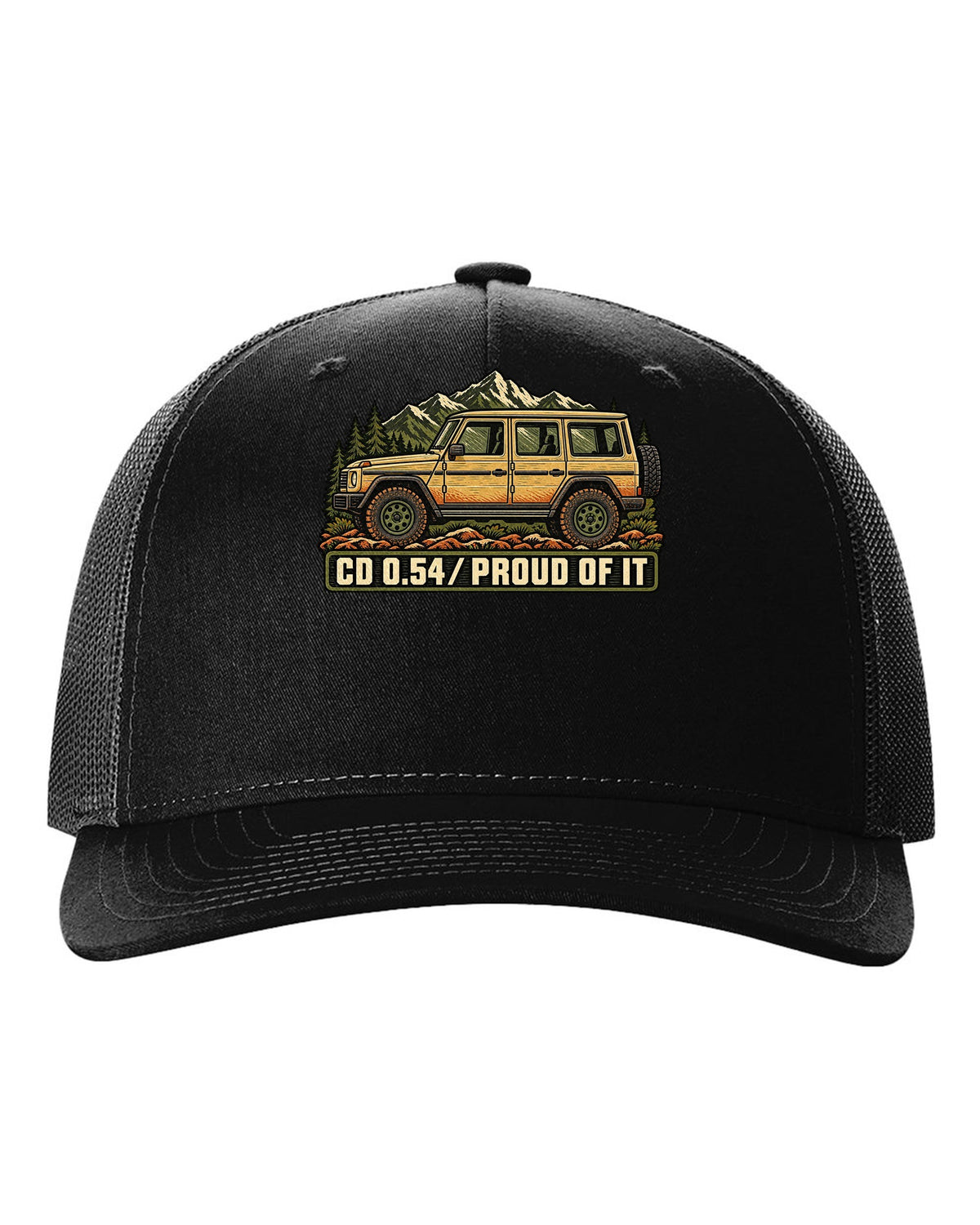 Mercedes G-Class W463 Dust and Hinges Linocut Profile black hat front view with the design