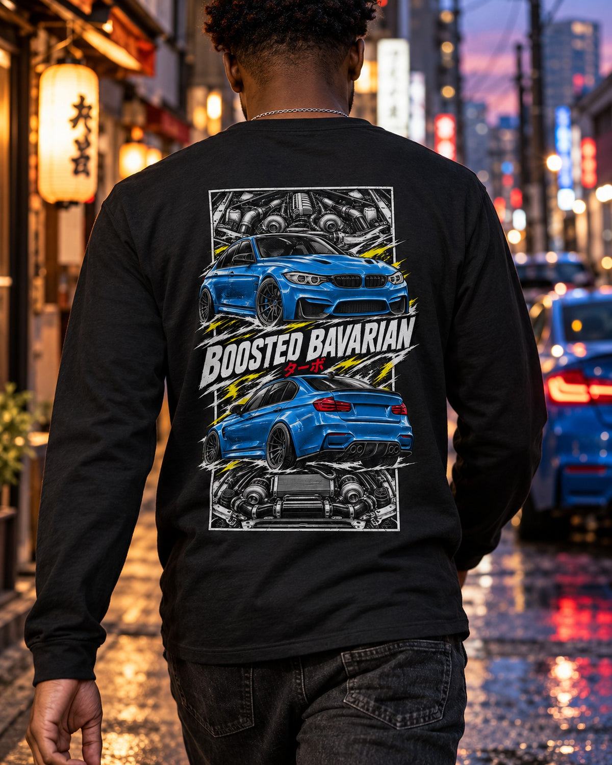 BMW F80 M3 Torn Poster Full-Back Graphic Tee Long Sleeve Black worn hero