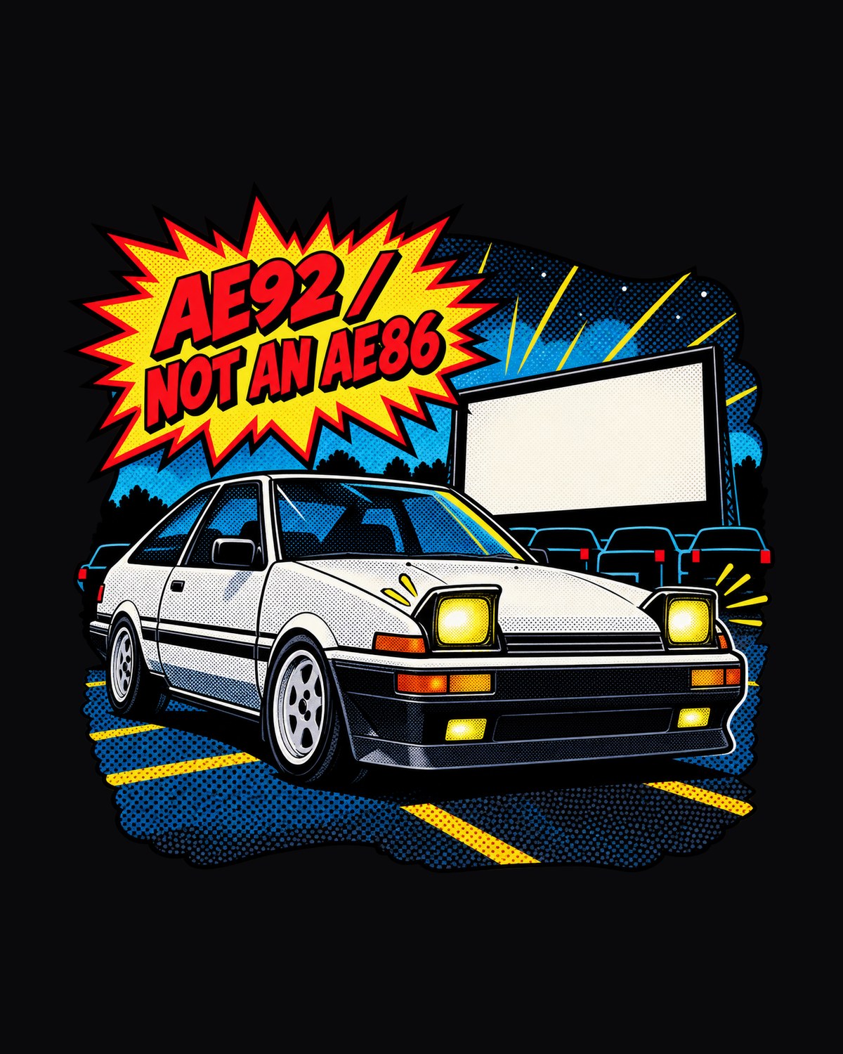 AE92 Corolla Trueno Pop-Art Shirt: Not an AE86, Car Guy Gift design only