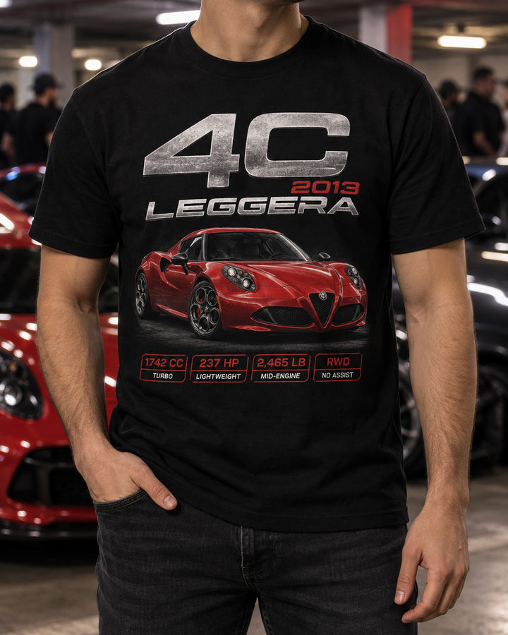 Alfa Romeo 4C Leggera Archive Panel Shirt, 1742 cc Turbo T-Shirt Black worn hero