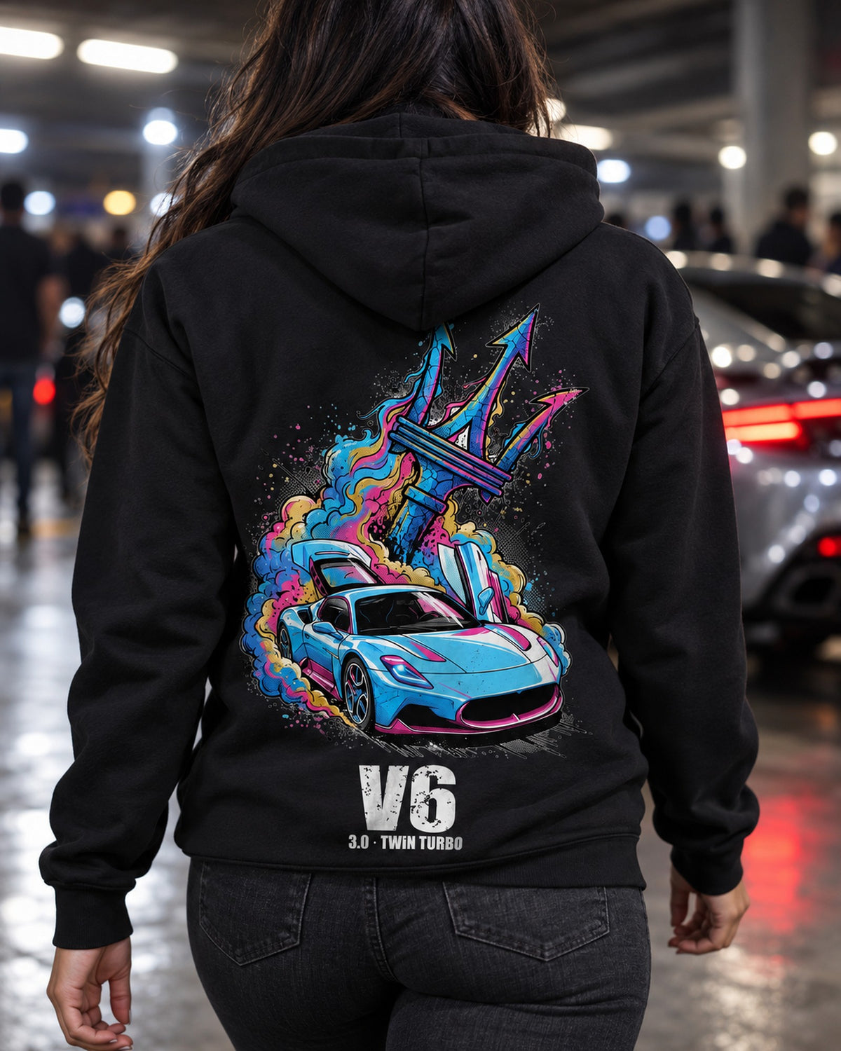 Maserati MC20 Trident Pull Over Hoodie & Zip Hoodie Zip Hoodie Black worn hero
