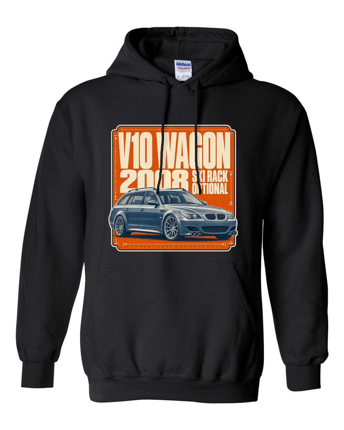 BMW M5 E61 Touring wagon halftone print black pull over hoodie front view with the design