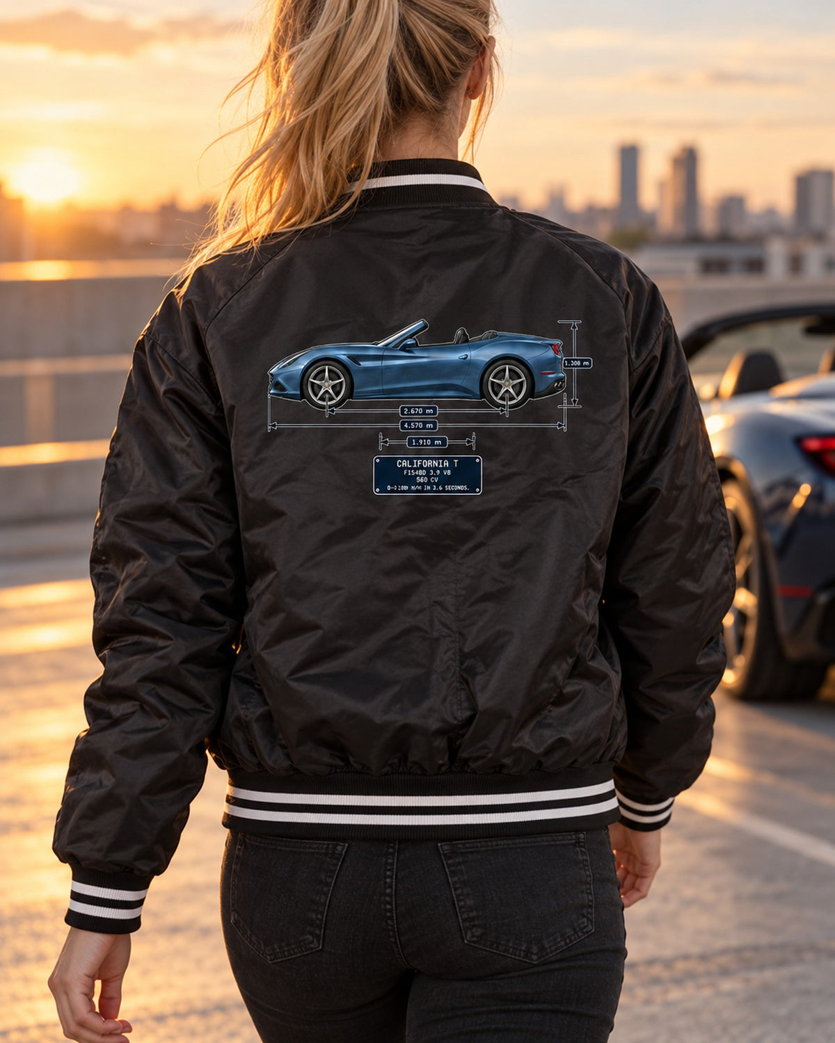 Ferrari California T Dimension Blueprint Shirt, F154BB Bomber Jacket Black worn hero