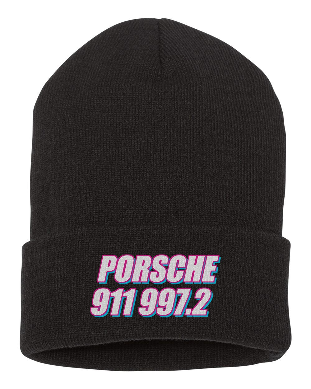 Porsche 911 997.2 black beanie front view with car name