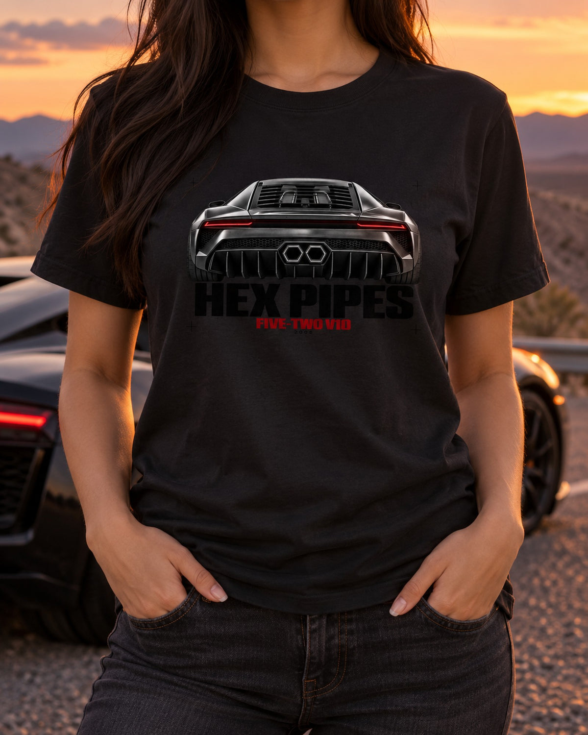 Gallardo LP560-4 Hex Exhaust Pipes Macro Shirt, 5.2 V10 Tee T-Shirt Black worn hero