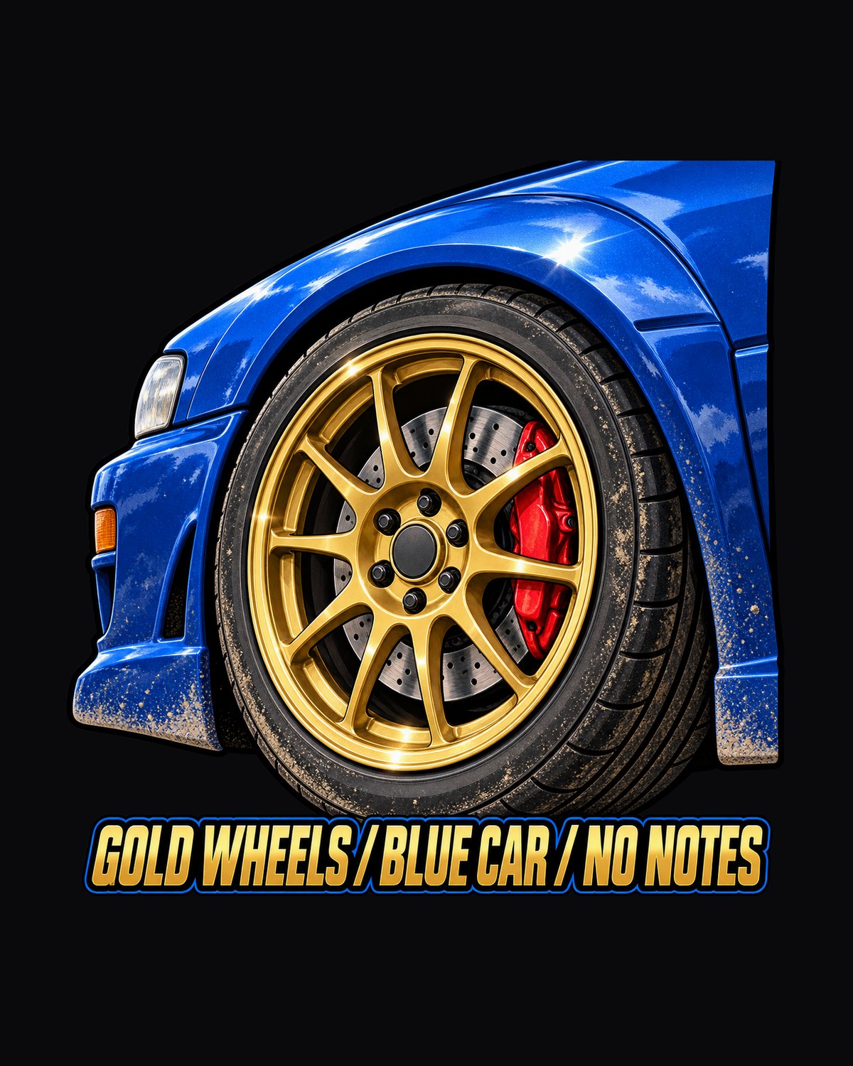 Subaru Impreza WRX GC8 Gold Wheels Blue Car Painterly Tee design only
