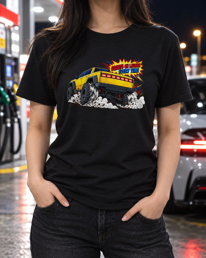 GMC Hummer EV Launch Squat Halftone Pop-Art print Tee T-Shirt Black worn hero