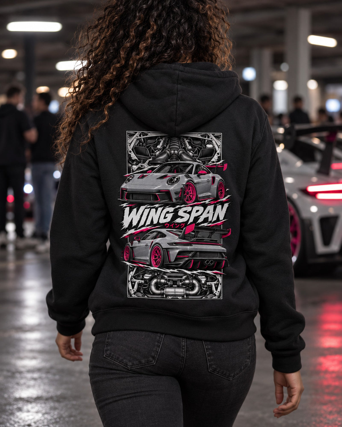 Porsche 992 Gt3 Rs Torn Poster Full-Back Graphic Tee Zip Hoodie Black worn hero