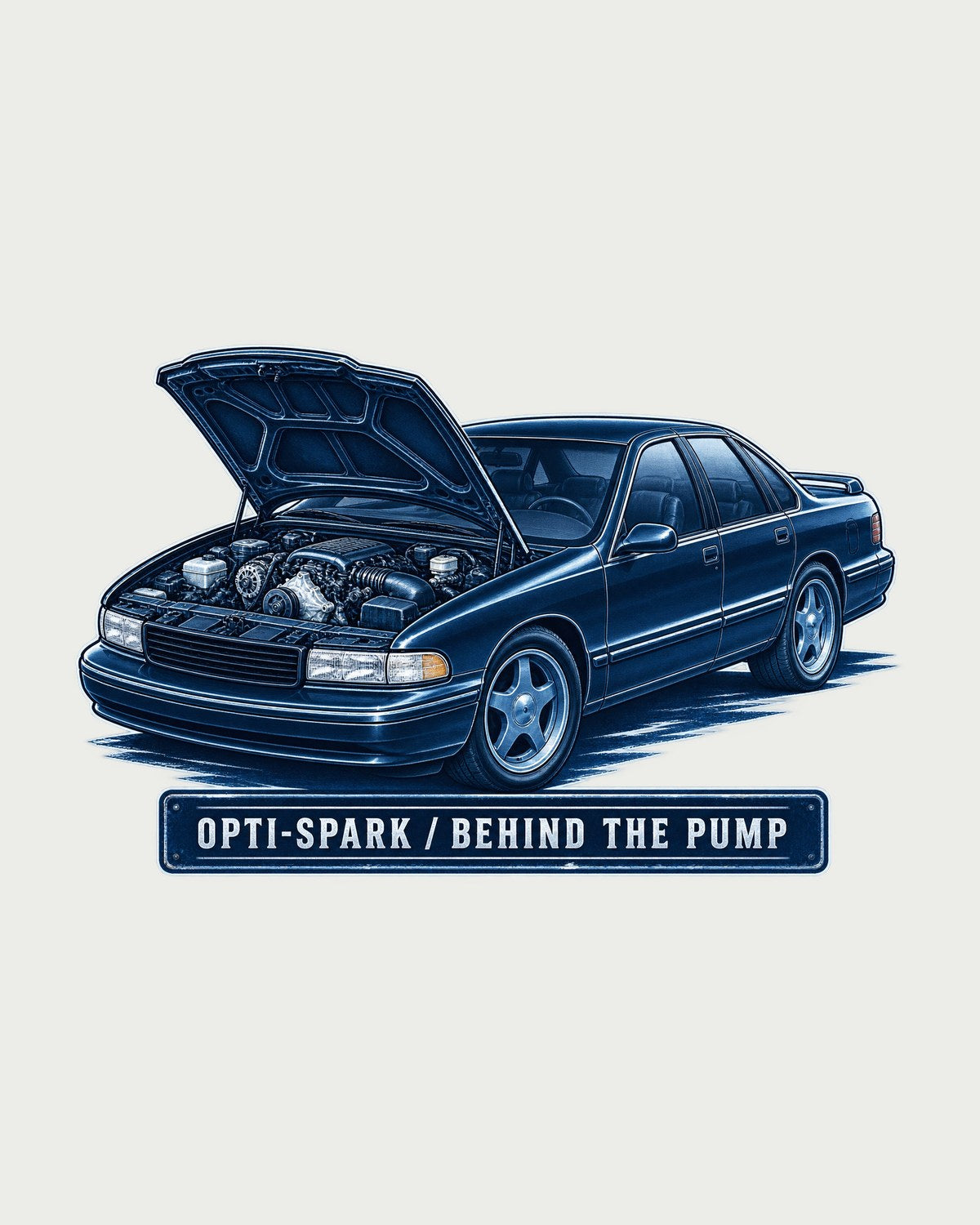 Chevrolet Impala SS 1995 Cyanotype Shirt, Opti-Spark Joke design only