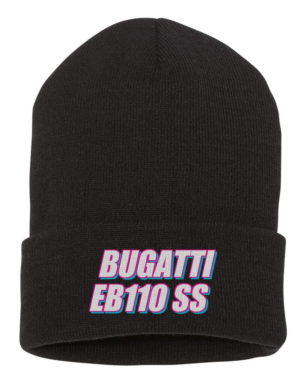 Bugatti Eb110 Ss black beanie front view with car name
