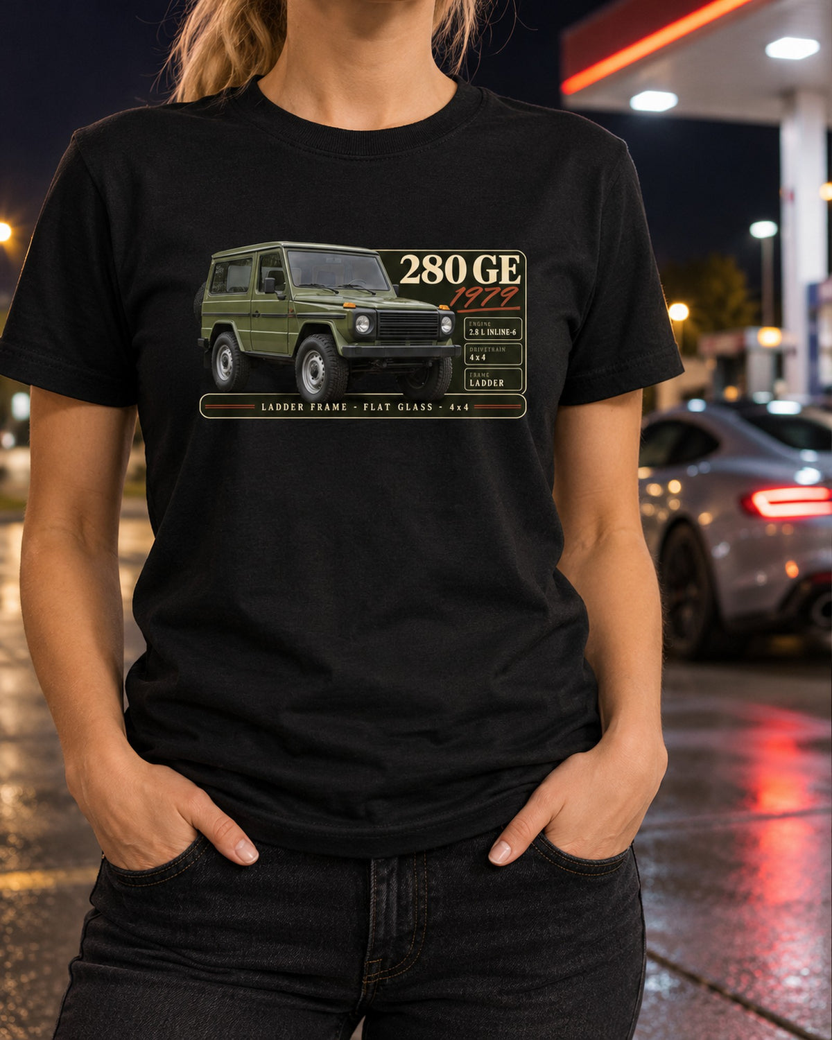 Mercedes 280 GE W460 1979 Archive Panel Shirt, Classic G T-Shirt Black worn hero