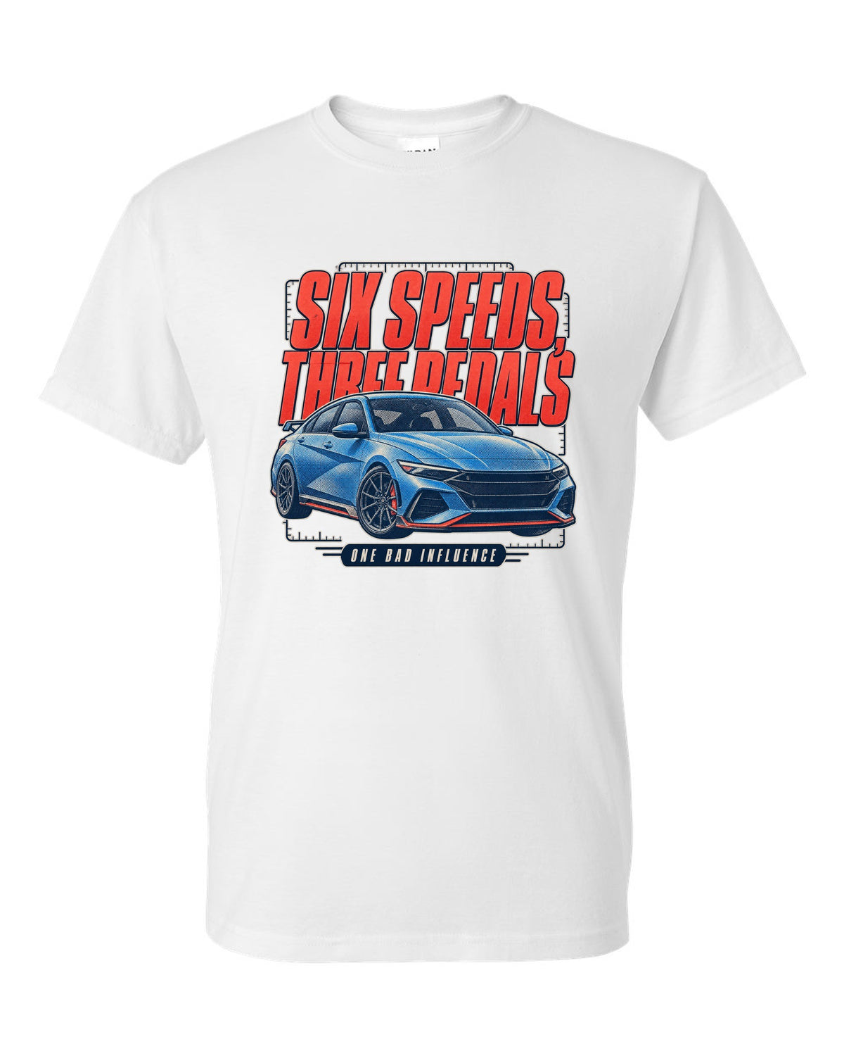 Hyundai Elantra N 2024 halftone statement print white t-shirt front view with the design