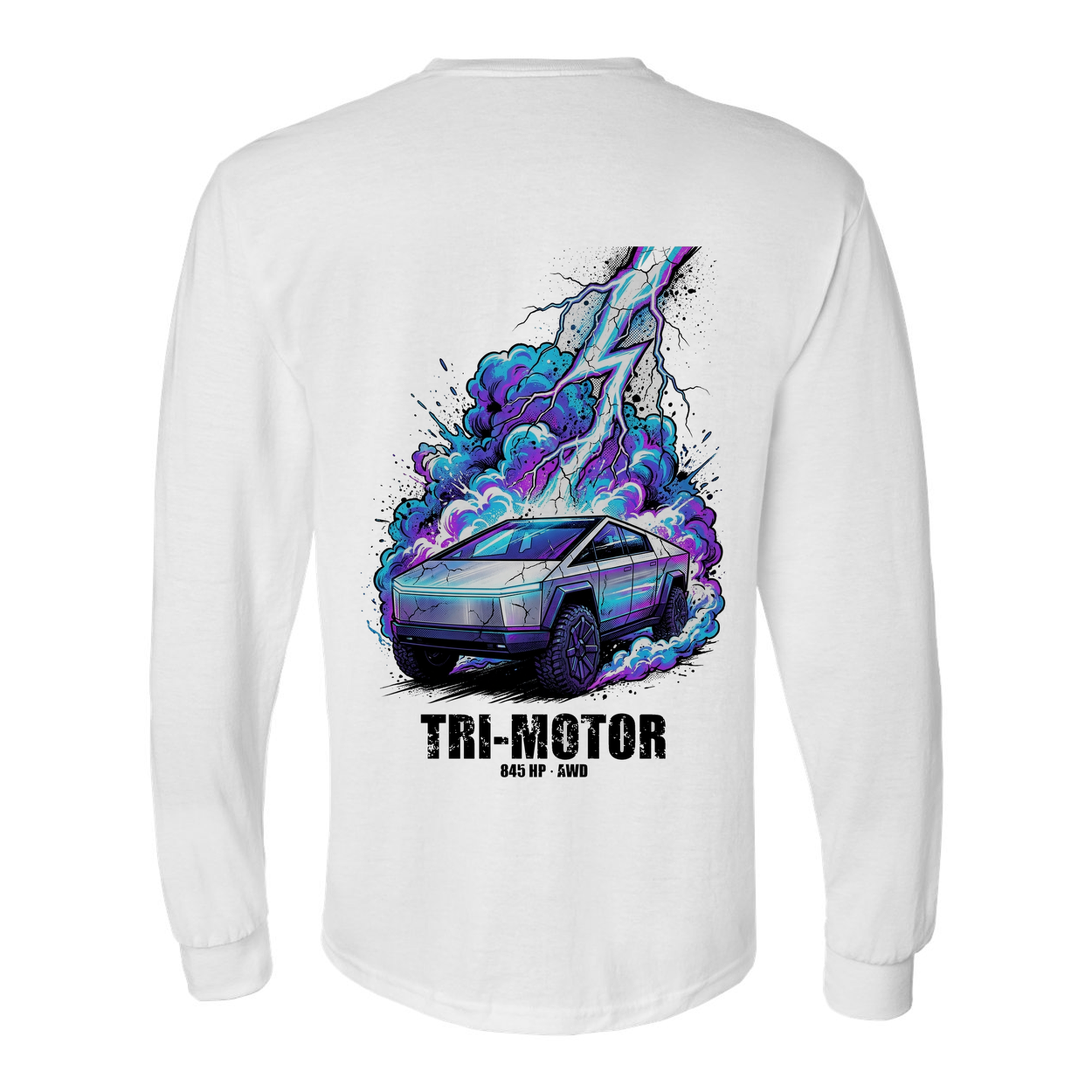 Tesla Cybertruck Bolt Long Sleeve T-Shirt — White back