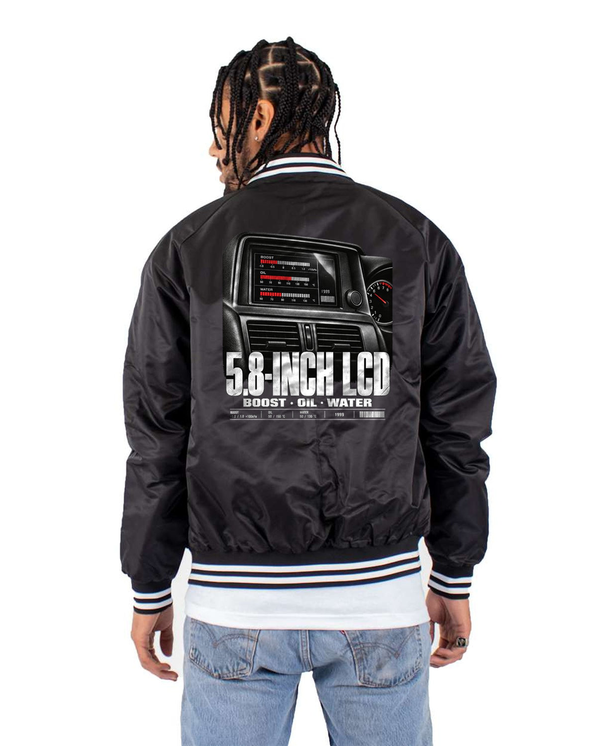 R34 Skyline GT-R BNR34 Multifunction Display Shirt Bomber Jacket Black back
