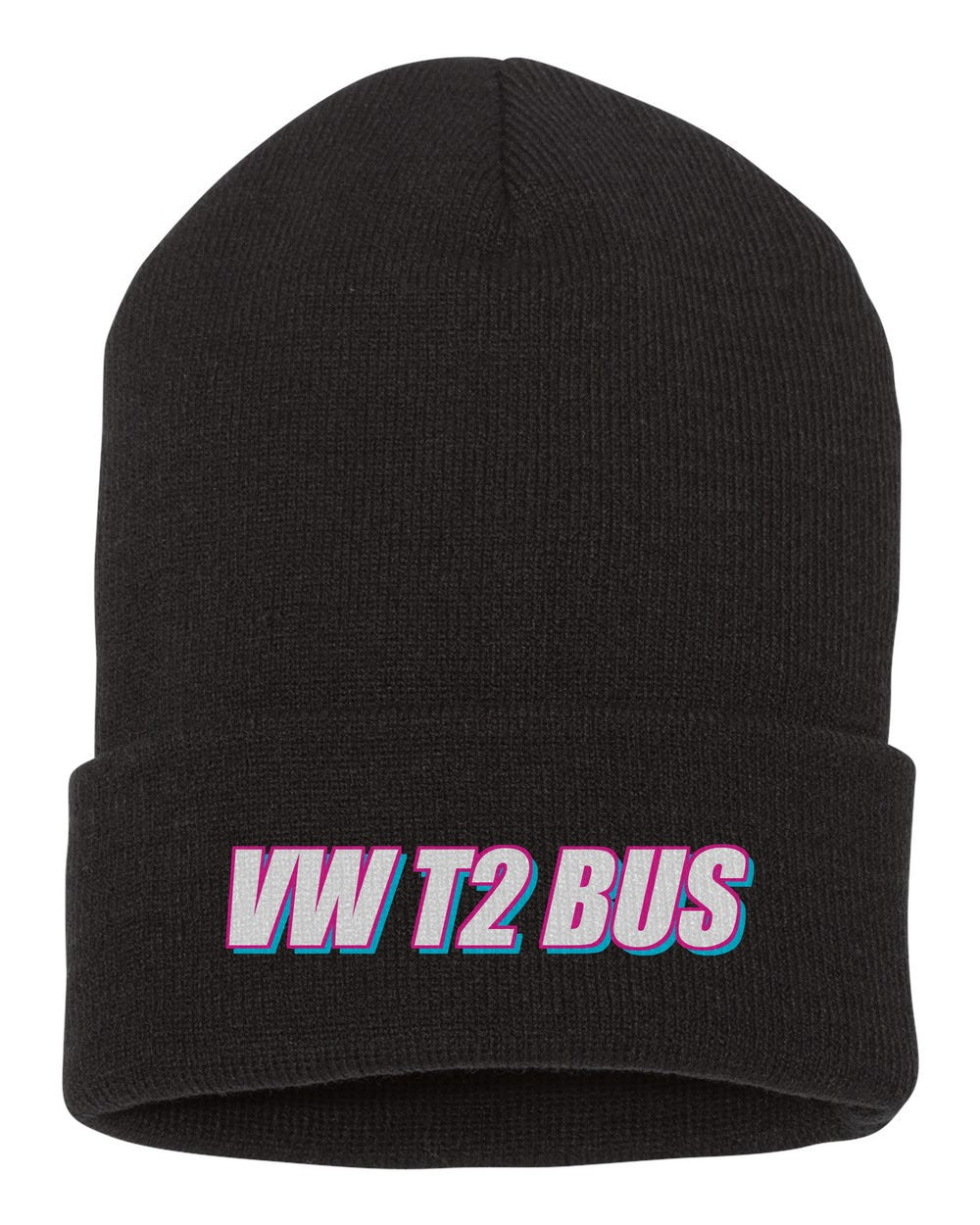 Vw T2 Bus black beanie front view with car name