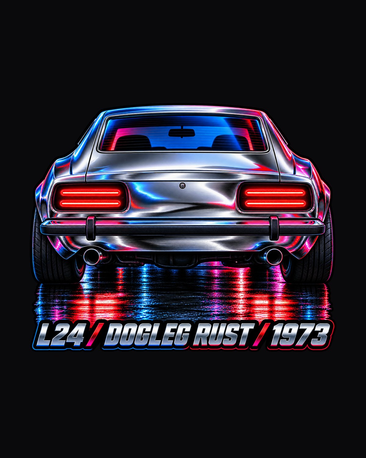 Datsun 240Z Taillight Airbrush Chrome Shirt, L24 Rust Joke design only