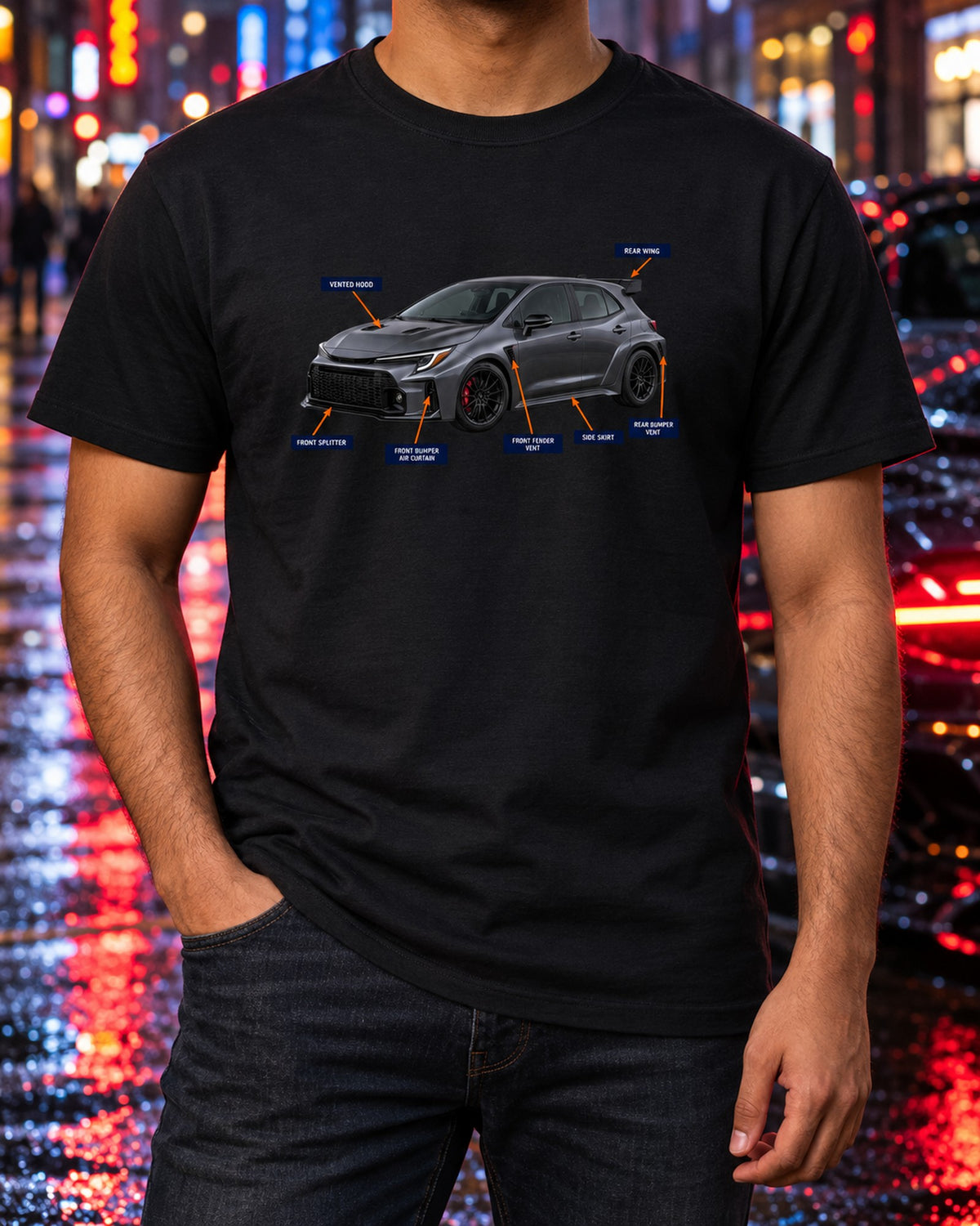Toyota GR Corolla Circuit Edition Aero Callout Tee, G16E-GTS T-Shirt Black worn hero