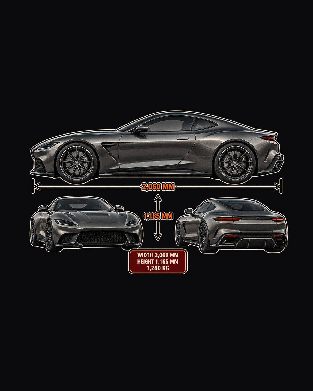 Pagani Utopia Three-View Sheet Tee, Dimension Spec Shirt design only