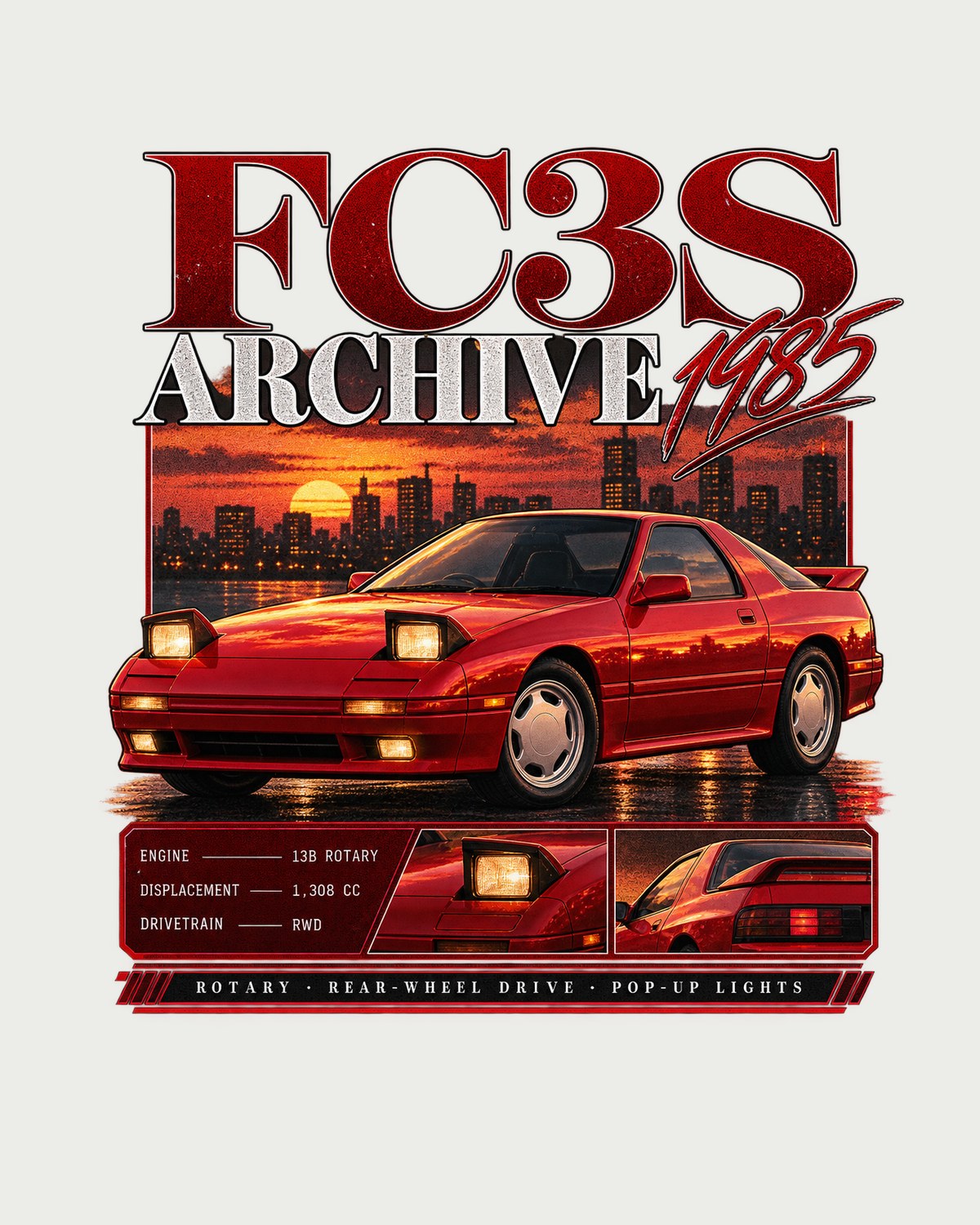 Mazda RX-7 FC3S 1985 Archive Panel Shirt, Pop-Up Lights design only